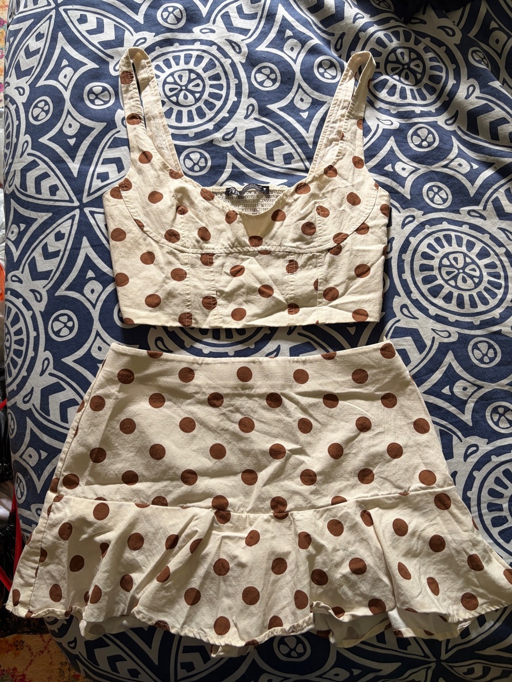Zara Cream Top with Brown Polka Dot Accent